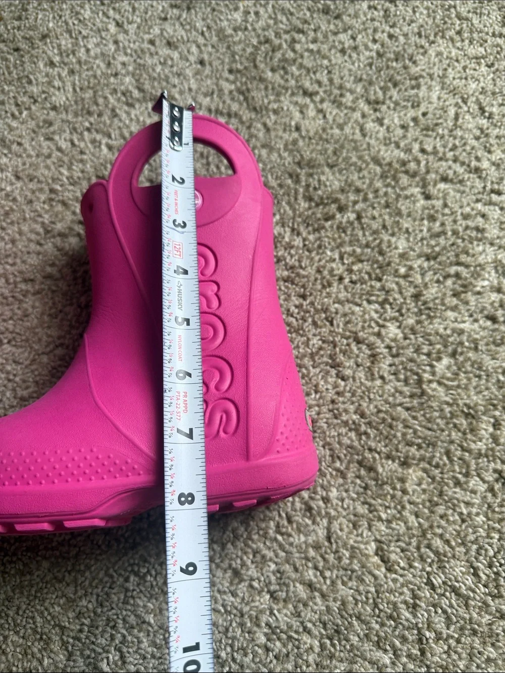 CROCS Kids' Hot Pink Pull-On Rain Boots with Handles size 10 girls